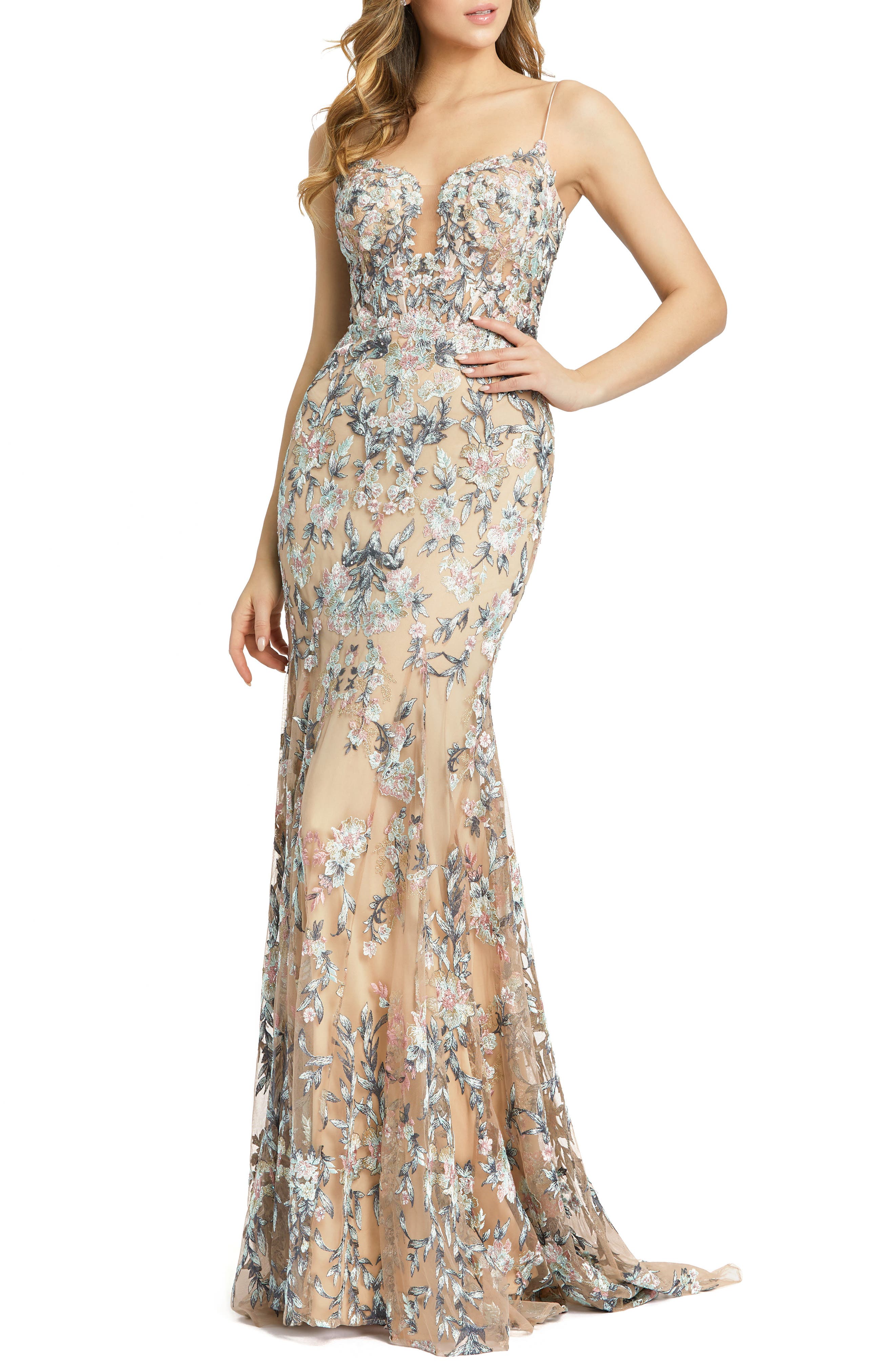 Mac Duggal Floral Embroidered Trumpet ...